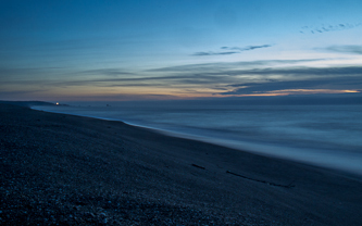 The Cape Blanco lighthouse strobe light, an hour after sunset.