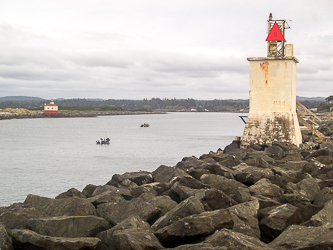 Coquille River and lighthouse from the south jetty.