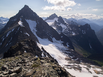 Mesahchie Peak and Kimtah Peak from the summit of Kitling Pk.