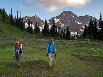 At the Panther/Kitling pass with Mesahchie Peak in the background.