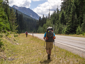 One mile of Highway 2 back to the trail head