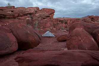 Rainy camp below Anticline Overlook