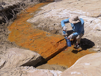 There was nothing alive in the water or growing on its banks.  Perhaps because it was so hammered by the cattle.  We took some and hoped we wouldn't need it.