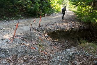 One of the washouts on the closed section of the road