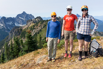 Charlie, Susan, Lindsay, and Mukmuk on the summit of Breccia Peak