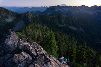 25 minutes after sunset we are nearly at the summit of Avalanche Mtn