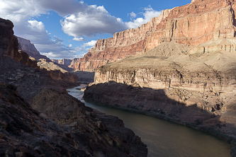 The view up-river from a hill above Lava Canyon Camp