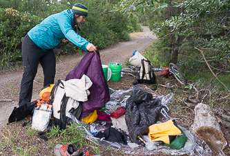 Camp & cache sorting on the shoulder of FS Road 7324-800.