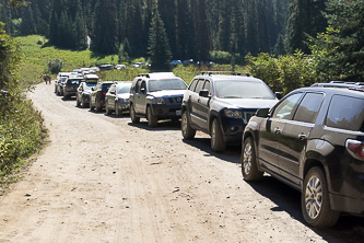Cars were parked over a third of a mile from the Deception Pass Trailhead