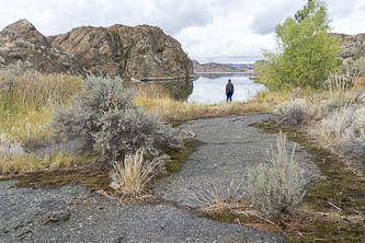 A pre-dam road that rises out of the lake and runs right back into the lake.