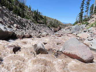 Crossing Eliot Creek at 3 PM was the crux of our trip.